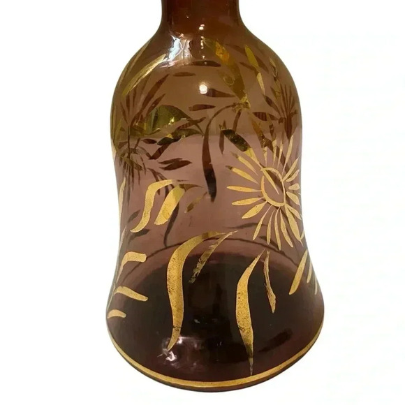 VGT Bohemian Czech Amethyst Gold Etched Ruby Glass Decanter & 2 Water Goblet - Picture 3 of 15